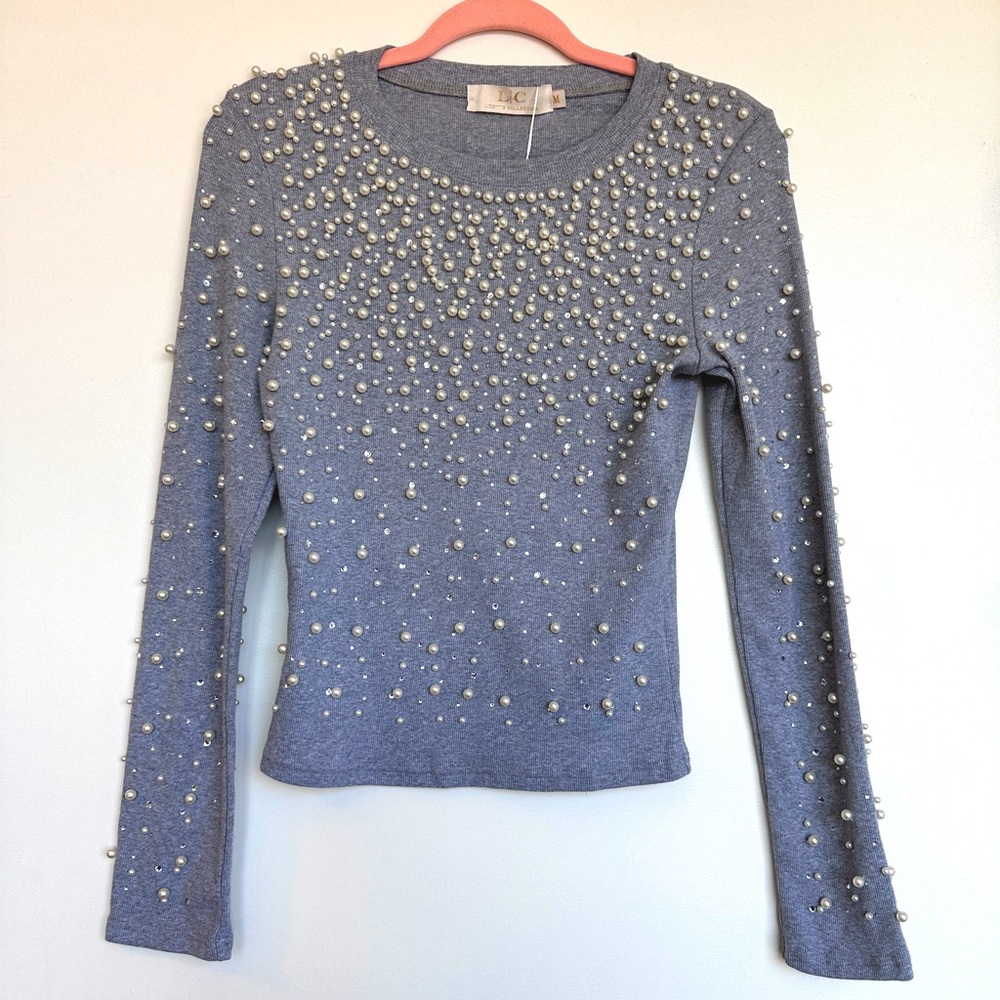 L|C Lizette Collection Pearl Sparkle Embellished Pullover - Medium NWT
